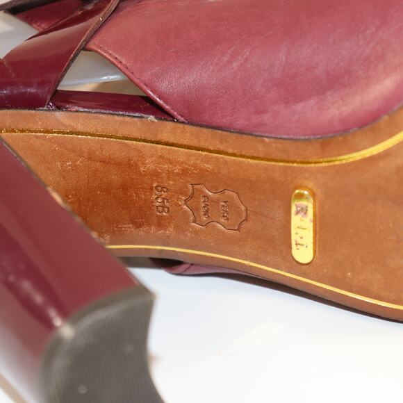 Ralph Lauren Burgundy Leather & Patent Peep Toe Heels – Size 8.5 - Picture 7 of 7